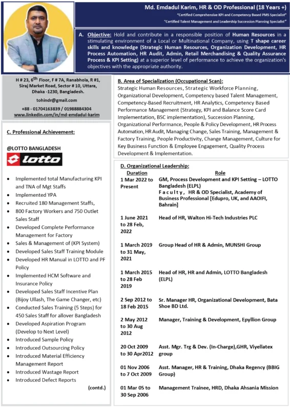CV of Md. Emadul Karim HR & OD Professional July 13.7.25 - Md. Emdadul Karim